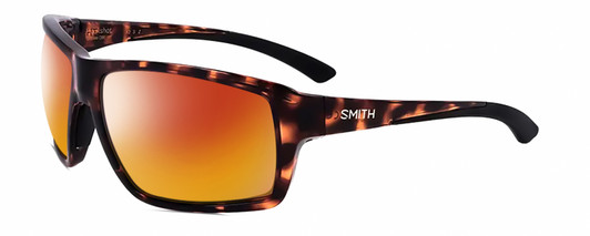 Profile View of Smith Optics Hookshot-086 Designer Polarized Sunglasses with Custom Cut Red Mirror Lenses in Gloss Tortoise Havana Brown Satin Black Unisex Rectangular Full Rim Acetate 62 mm