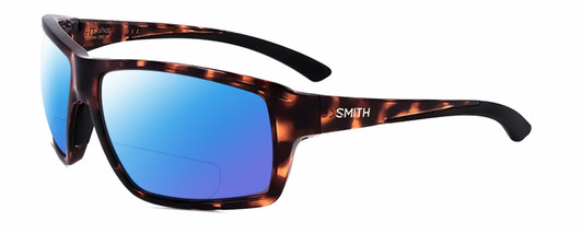 Profile View of Smith Optics Hookshot-086 Designer Polarized Reading Sunglasses with Custom Cut Powered Blue Mirror Lenses in Gloss Tortoise Havana Brown Satin Black Unisex Rectangular Full Rim Acetate 62 mm