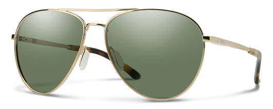 Profile View of Smith Optics Layback-J5G Unisex Aviator Sunglasses Gold Tortoise/Grey Green 60mm