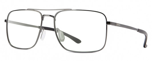 Profile View of Smith Optics Outcome-KJ1 Designer Reading Eye Glasses in Shiny Gunmetal Black Mens Pilot Full Rim Metal 59 mm