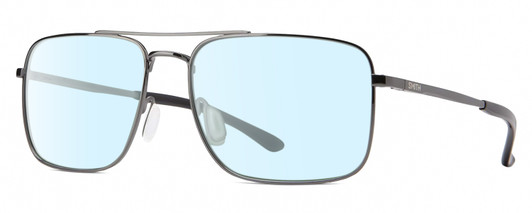Profile View of Smith Optics Outcome-KJ1 Designer Blue Light Blocking Eyeglasses in Shiny Gunmetal Black Mens Pilot Full Rim Metal 59 mm