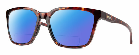 Profile View of Smith Optics Shoutout-086 Designer Polarized Reading Sunglasses with Custom Cut Powered Blue Mirror Lenses in Tortoise Havana Crystal Brown Amber Unisex Square Full Rim Acetate 57 mm