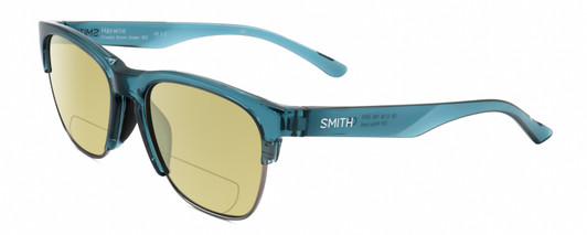 Profile View of Smith Optics Haywire-1ED Designer Polarized Reading Sunglasses with Custom Cut Powered Sun Flower Yellow Lenses in Crystal Stone Green Blue Silver Unisex Panthos Semi-Rimless Acetate 55 mm