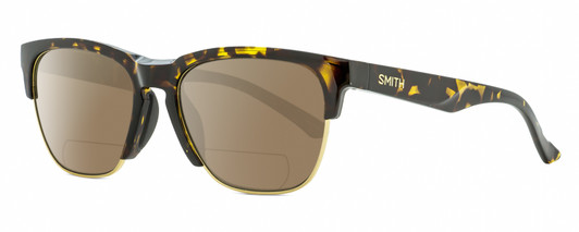 Profile View of Smith Optics Haywire-EPZ Designer Polarized Reading Sunglasses with Custom Cut Powered Amber Brown Lenses in Brown Tortoise Havana Crystal Gold Unisex Panthos Semi-Rimless Acetate 55 mm
