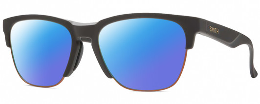Profile View of Smith Optics Haywire-FRE Designer Polarized Sunglasses with Custom Cut Blue Mirror Lenses in Matte Iron Grey Copper Unisex Panthos Semi-Rimless Acetate 55 mm