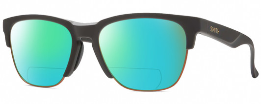 Profile View of Smith Optics Haywire-FRE Designer Polarized Reading Sunglasses with Custom Cut Powered Green Mirror Lenses in Matte Iron Grey Copper Unisex Panthos Semi-Rimless Acetate 55 mm