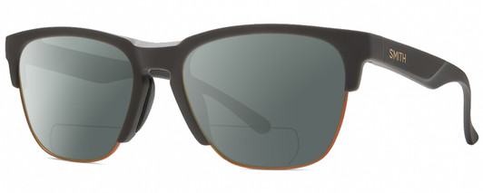Profile View of Smith Optics Haywire-FRE Designer Polarized Reading Sunglasses with Custom Cut Powered Smoke Grey Lenses in Matte Iron Grey Copper Unisex Panthos Semi-Rimless Acetate 55 mm