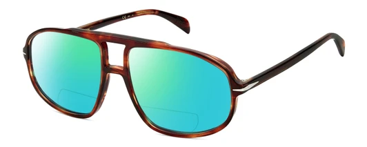 Profile View of David Beckham DB1000S Designer Polarized Reading Sunglasses with Custom Cut Powered Green Mirror Lenses in Red Brown Havana Tortoise Unisex Pilot Full Rim Acetate 59 mm