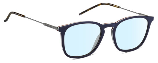 Profile View of Tommy Hilfiger TH1764S Designer Blue Light Blocking Eyeglasses in Navy Blue White Red Silver Tortoise Havana Unisex Panthos Full Rim Metal 51 mm