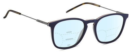 Profile View of Tommy Hilfiger TH1764S Designer Progressive Lens Blue Light Blocking Eyeglasses in Navy Blue White Red Silver Tortoise Havana Unisex Panthos Full Rim Metal 51 mm