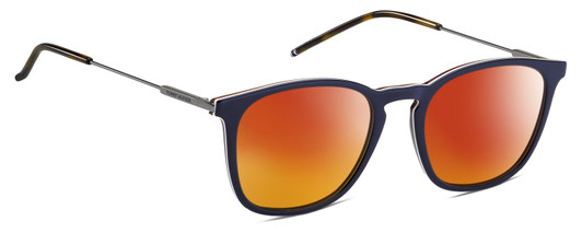 Profile View of Tommy Hilfiger TH1764S Designer Polarized Sunglasses with Custom Cut Red Mirror Lenses in Navy Blue White Red Silver Tortoise Havana Unisex Panthos Full Rim Metal 51 mm