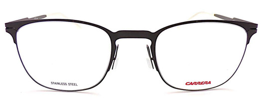 Front View of Carrera CA6660 Designer Progressive Lens Prescription Rx Eyeglasses in Matte Black Frosted Crystal Unisex Panthos Full Rim Stainless Steel 50 mm