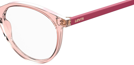 Side View of Levi's Seasonal LV1005 Designer Progressive Lens Blue Light Blocking Eyeglasses in Crystal Pink Plum Purple Ladies Round Full Rim Acetate 50 mm
