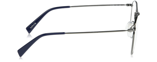 Side View of Levi's Seasonal LV1006 Designer Progressive Lens Blue Light Blocking Eyeglasses in Dark Ruthenium Silver Navy Blue Unisex Pilot Full Rim Stainless Steel 52 mm