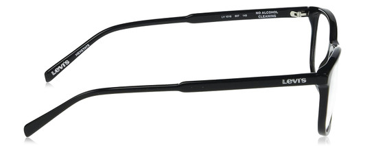 Side View of Levi's Seasonal LV1018 Designer Blue Light Blocking Eyeglasses in Gloss Black Unisex Rectangular Full Rim Acetate 55 mm