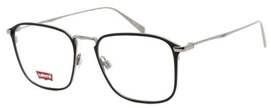 Profile View of Levi's Timeless LV5000 Designer Blue Light Blocking Eyeglasses in Black Ruthenium Silver Unisex Square Full Rim Metal 52 mm