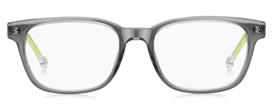 Front View of Tommy Hilfiger TH1427 Designer Single Vision Prescription Rx Eyeglasses in Grey Crystal Neon Yellow Unisex Oval Full Rim Acetate 50 mm
