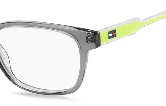Side View of Tommy Hilfiger TH1427 Designer Bi-Focal Prescription Rx Eyeglasses in Grey Crystal Neon Yellow Unisex Oval Full Rim Acetate 50 mm
