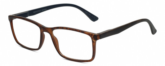 Profile View of Geoffrey Beene GBR002 Designer Progressive Lens Blue Light Blocking Eyeglasses in Matte Tortoise Havana Brown Gold Navy Blue Mens Rectangular Full Rim Acetate 53 mm