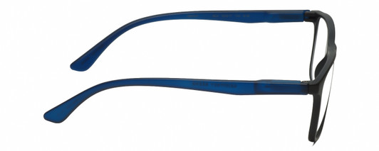 Side View of Geoffrey Beene GBR007 Designer Reading Eye Glasses with Custom Cut Powered Lenses in Matte Black Navy Blue Mens Rectangular Full Rim Acetate 53 mm