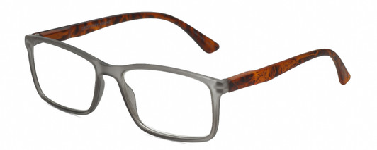Profile View of Geoffrey Beene GBR008 Designer Progressive Lens Blue Light Blocking Eyeglasses in Matte Crystal Grey Tortoise Havana Mens Rectangular Full Rim Acetate 53 mm