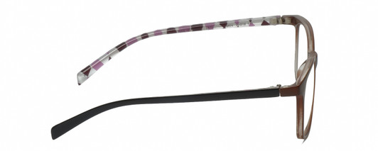 Side View of Lulu Guinness LR75 Designer Progressive Lens Blue Light Blocking Eyeglasses in Chocolate Brown Purple White Ladies Panthos Full Rim Acetate 50 mm