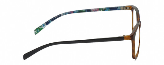 Side View of Lulu Guinness LR75 Designer Progressive Lens Blue Light Blocking Eyeglasses in Tortoise Havana Amber Brown Colorful Floral Ladies Panthos Full Rim Acetate 50 mm