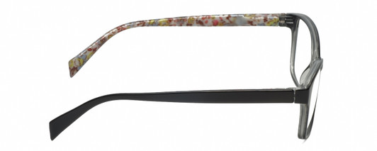 Side View of Lulu Guinness LR76 Designer Blue Light Blocking Eyeglasses in Gloss Black Floral Ladies Rectangular Full Rim Acetate 53 mm