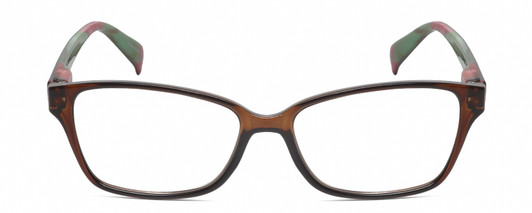 Front View of Lulu Guinness LR76 Designer Single Vision Prescription Rx Eyeglasses in Brown Crystal Green Pink Floral Ladies Rectangular Full Rim Acetate 53 mm