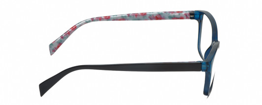 Side View of Lulu Guinness LR76 Designer Bi-Focal Prescription Rx Eyeglasses in Navy Blue Crystal Floral Ladies Rectangular Full Rim Acetate 53 mm