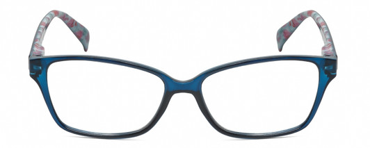 Front View of Lulu Guinness LR76 Designer Progressive Lens Prescription Rx Eyeglasses in Navy Blue Crystal Floral Ladies Rectangular Full Rim Acetate 53 mm