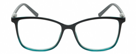 Front View of Lulu Guinness LR79 Designer Bi-Focal Prescription Rx Eyeglasses in Black Teal Blue Crystal Fade Ladies Square Full Rim Acetate 54 mm