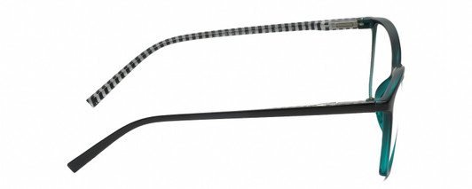 Side View of Lulu Guinness LR79 Designer Progressive Lens Blue Light Blocking Eyeglasses in Black Teal Blue Crystal Fade Ladies Square Full Rim Acetate 54 mm