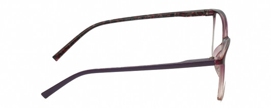 Side View of Lulu Guinness LR79 Designer Progressive Lens Blue Light Blocking Eyeglasses in Plum Purple Blush Pink Crystal Fade Ladies Square Full Rim Acetate 54 mm