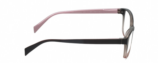 Side View of Lulu Guinness LR80 Designer Blue Light Blocking Eyeglasses in Black Pink Crystal Fade Ladies Cat Eye Full Rim Acetate 53 mm