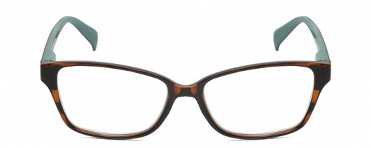 Front View of Lulu Guinness LR80 Designer Progressive Lens Prescription Rx Eyeglasses in Tortoise Havana Brown Gold Turquoise Blue Ladies Cat Eye Full Rim Acetate 53 mm