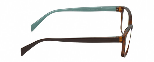 Side View of Lulu Guinness LR80 Designer Blue Light Blocking Eyeglasses in Tortoise Havana Brown Gold Turquoise Blue Ladies Cat Eye Full Rim Acetate 53 mm