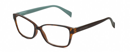 Profile View of Lulu Guinness LR80 Designer Blue Light Blocking Eyeglasses in Tortoise Havana Brown Gold Turquoise Blue Ladies Cat Eye Full Rim Acetate 53 mm