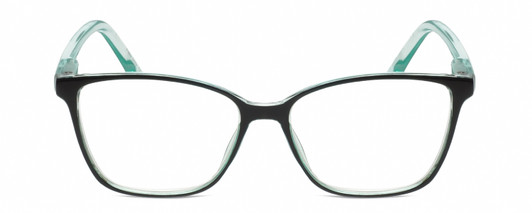Front View of Lulu Guinness LR81 Designer Reading Eye Glasses with Custom Cut Powered Lenses in Black on Teal Green Crystal Ladies Cat Eye Full Rim Acetate 53 mm