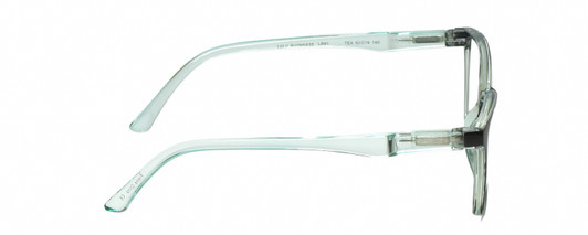 Side View of Lulu Guinness LR81 Designer Blue Light Blocking Eyeglasses in Black on Teal Green Crystal Ladies Cat Eye Full Rim Acetate 53 mm