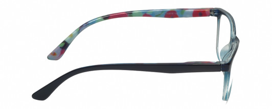 Side View of Lulu Guinness LR84 Designer Blue Light Blocking Eyeglasses in Navy Blue Crystal Fade Floral Ladies Cat Eye Full Rim Acetate 53 mm