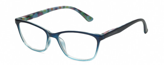 Profile View of Lulu Guinness LR84 Designer Blue Light Blocking Eyeglasses in Navy Blue Crystal Fade Floral Ladies Cat Eye Full Rim Acetate 53 mm