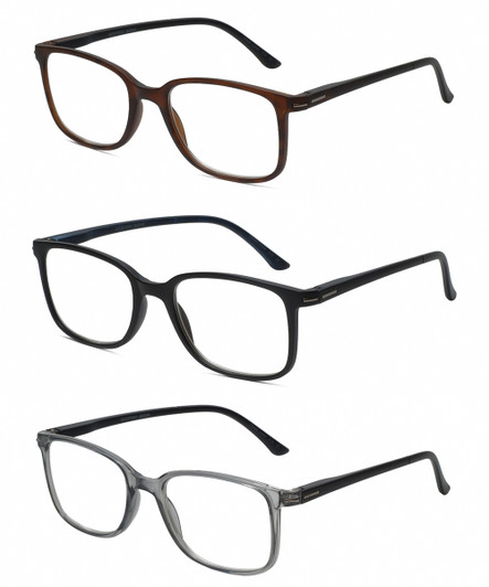 Front View of Geoffrey Beene 3 PACK Men's Reading Glasses Matte Black Blue,Grey,Tortoise +1.50