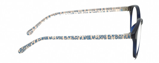 Side View of Elle Women's Designer Reading Glasses in Crystal Navy Blue Modern Art Pink 49 mm