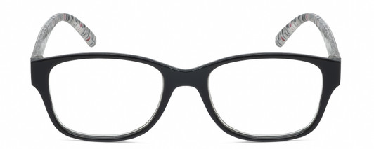 Front View of Elle EL15558R Designer Reading Eye Glasses with Custom Cut Powered Lenses in Gloss Black Modern Art White Ladies Oval Full Rim Acetate 51 mm