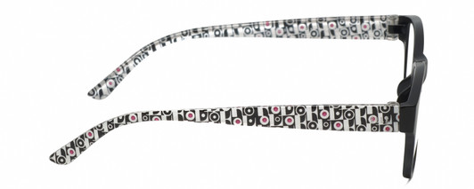 Side View of Elle EL15558R Designer Single Vision Prescription Rx Eyeglasses in Gloss Black Modern Art White Ladies Oval Full Rim Acetate 51 mm