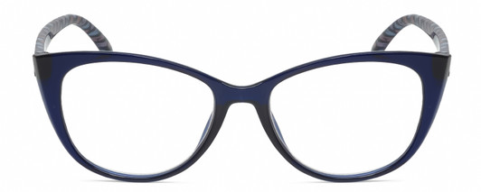 Front View of Elle EL15559R Designer Reading Eye Glasses with Custom Cut Powered Lenses in Navy Blue Modern Art Pink Green Purple Ladies Cat Eye Full Rim Acetate 52 mm