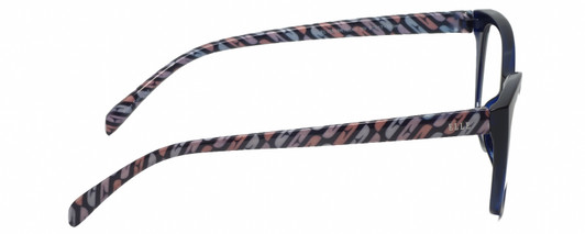 Side View of Elle EL15559R Designer Blue Light Blocking Eyeglasses in Navy Blue Modern Art Pink Green Purple Ladies Cat Eye Full Rim Acetate 52 mm