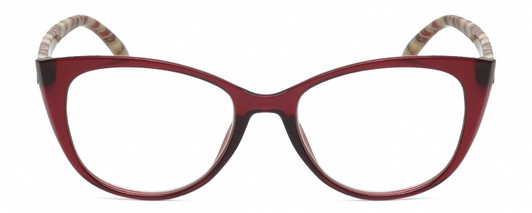 Front View of Elle EL15559R Designer Single Vision Prescription Rx Eyeglasses in Crystal Berry Red Modern Art Brown Tan Ladies Cat Eye Full Rim Acetate 52 mm