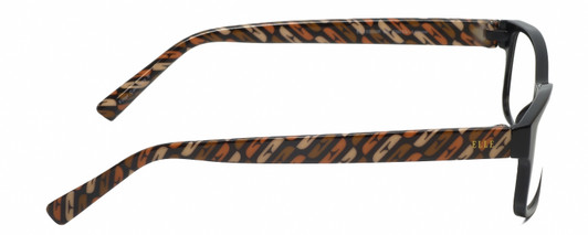 Side View of Elle EL15560R Designer Progressive Lens Blue Light Blocking Eyeglasses in Gloss Black Modern Art Olive Green Brown Tan Orange Ladies Rectangular Full Rim Acetate 55 mm